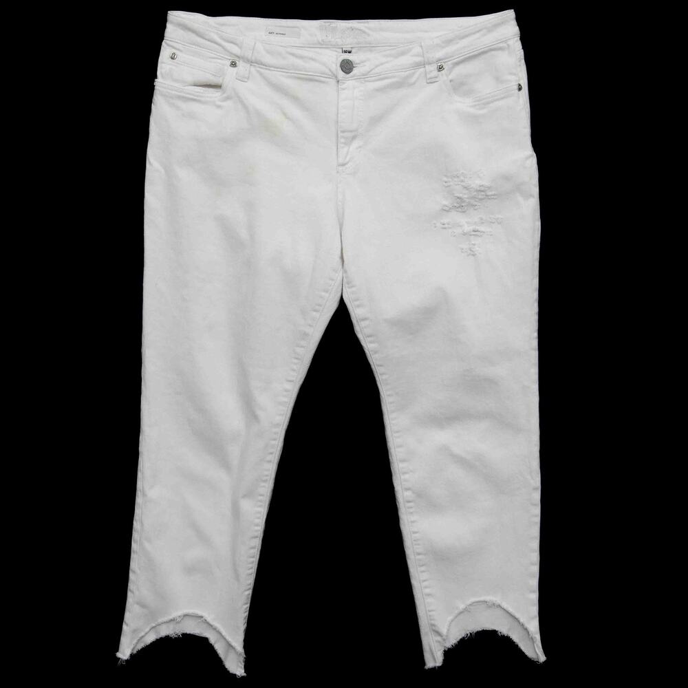 Kut From The Kloth White Katy Boyfriend Custom Distressed Jeans Size 16